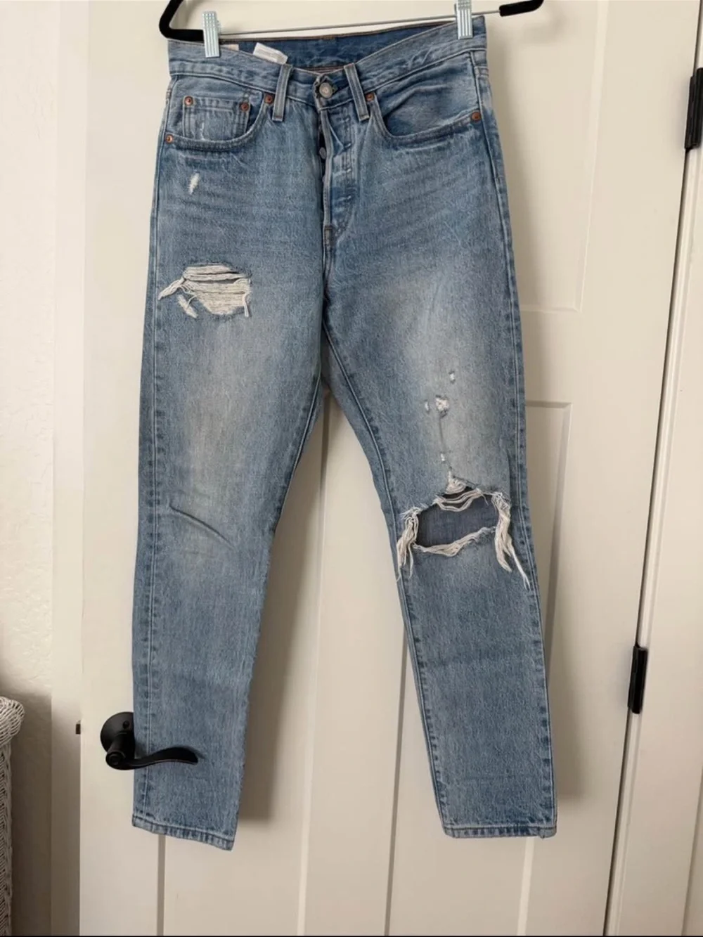 Levi's Light Wash Distressed Straight-Leg Jeans